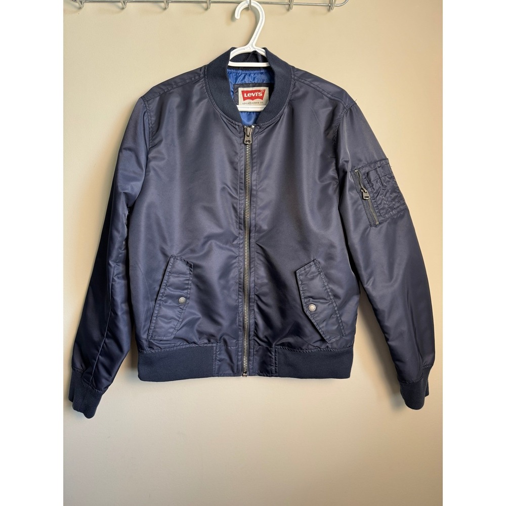 Levis Vintage Men's Nylon Bomber Jacket Navy Blue Full Zip Streetwear Minimalist